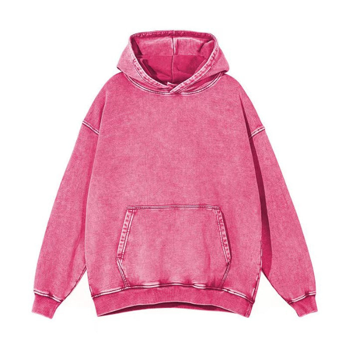 Wholesale Heavy Washed Distressed Plus Velvet Hooded Casual Retro Snowflake Clothes